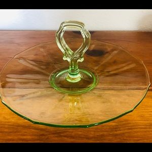 Green depression glass tray